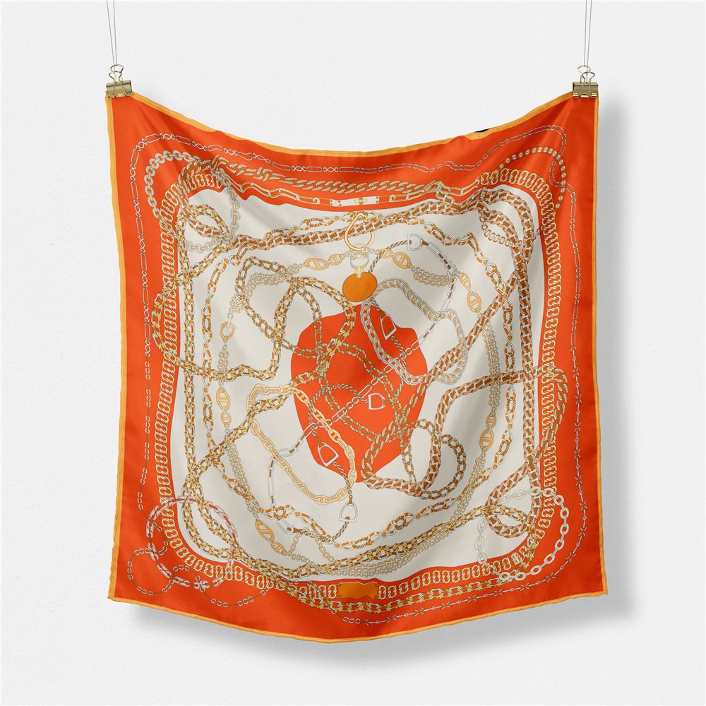 New 53cm Fashion Small Square Scarf Taiwan Version Printed Twill Satin Machine Fine Rolled Edge Women's Scarf Headscarf Wholesale