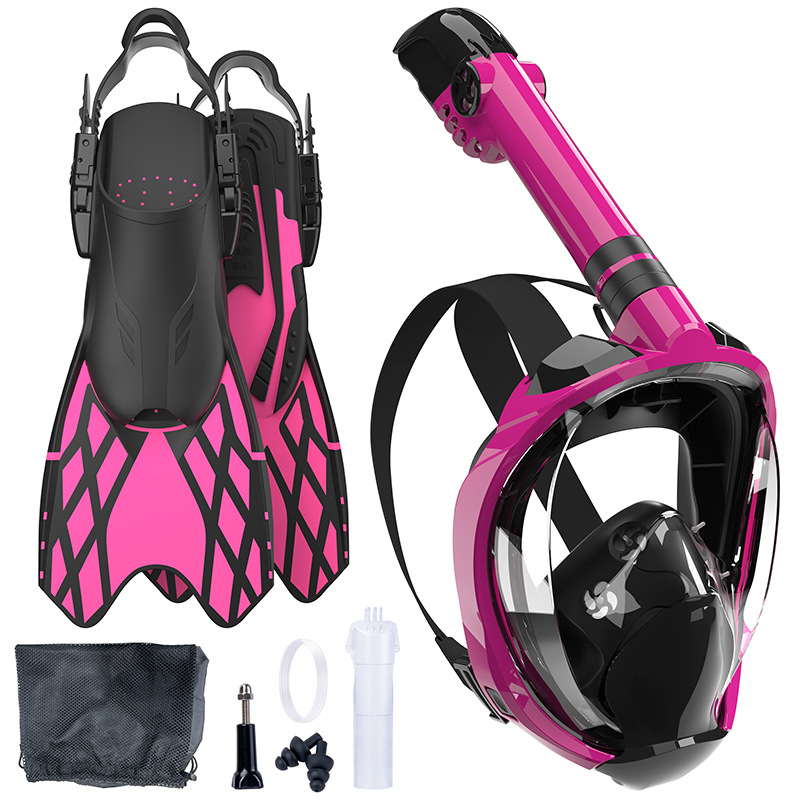Full-face mask + adjustable fins, leak-proof, anti-fog, powerful fins, swimming and diving gear set