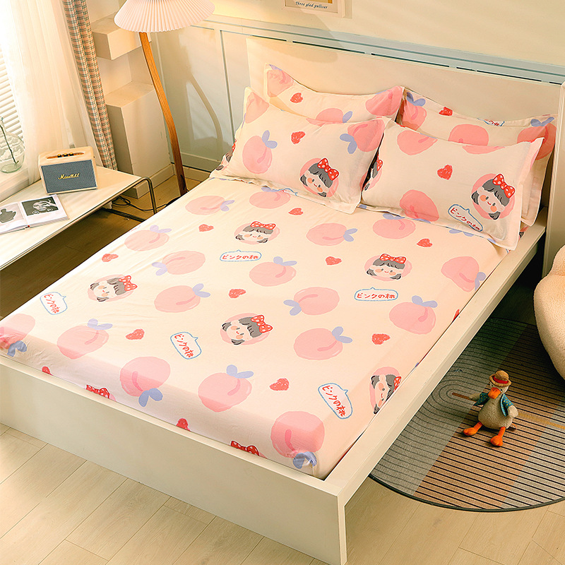 Pure cotton bed hat single-piece Children's brown mat protective cover full circle elastic bedspread Simmons bedspread non-slip dustproof bedspread