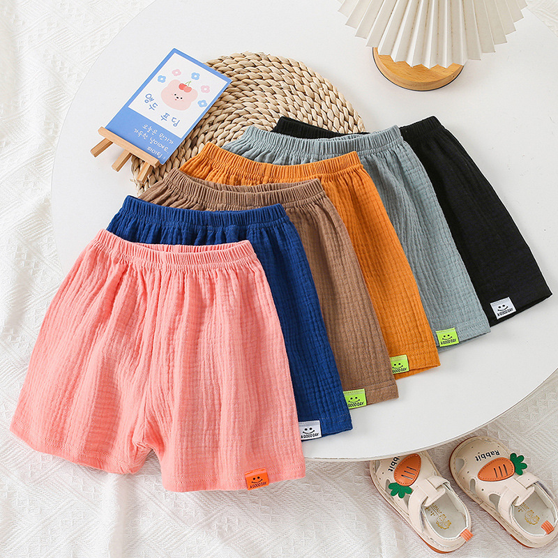 24 summer children's shorts children's candy color cotton yarn loose casual sports shorts breathable five-point beach pants