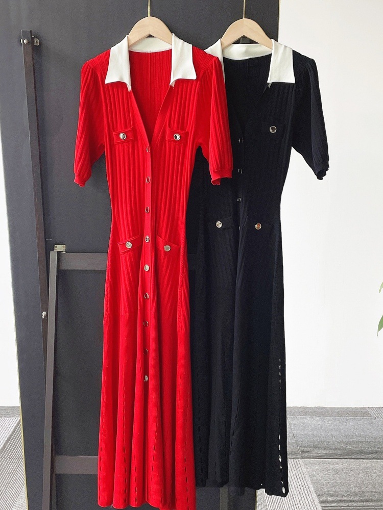 Amazon Cross-Border Supply European and American Clothing 2025 New Style Fashionable Cut Out Knitted Short-Sleeved Dress