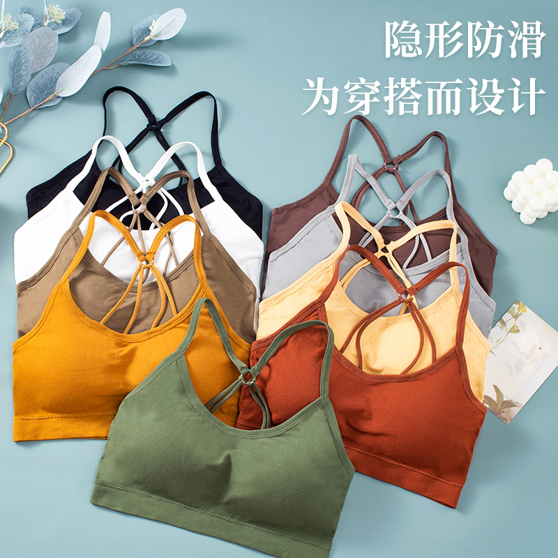 Picture of New Parachute Cross Tube Top Backless Beautiful Back Strap Underwear with Chest Pad Anti-running Sports Girl Bra for Women