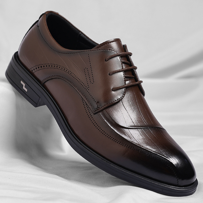 Leather Shoes Men's Summer New Casual Leather Shoes Business Dress Soft Sole Trendy Shoes Derby Shoes Men's One Piece Hair