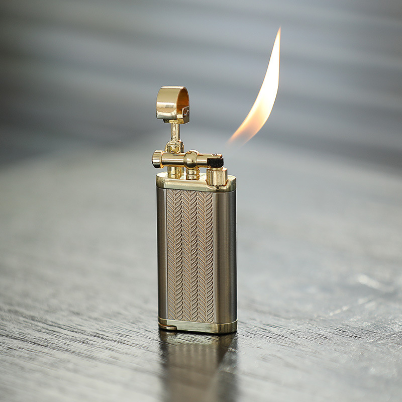 Picture of Grinding wheel open flame cigarette lighter gas creative inflatable Langsheng oblique fire lighter metal pipe mini lighter gift