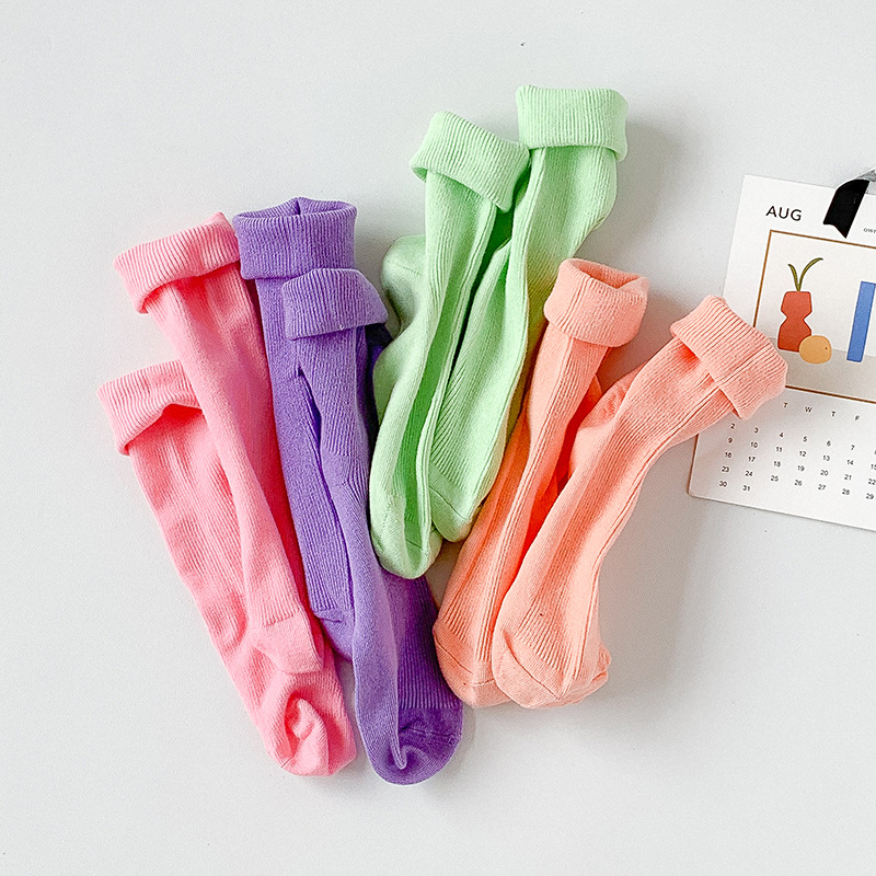 Socks Women's Summer Candy Color Pile Socks Solid Color Korean Style Ins Trendy Solid Color Breathable Macaron Color Mid Socks
