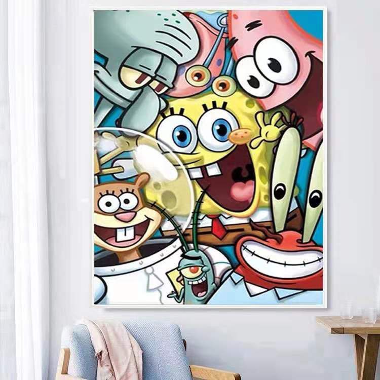 Diamond Painting Full Diamond Children's Handmade Point Diamond Masonry Cross Stitch Living Room Bedroom Cartoon Animation Spongebob Cute
