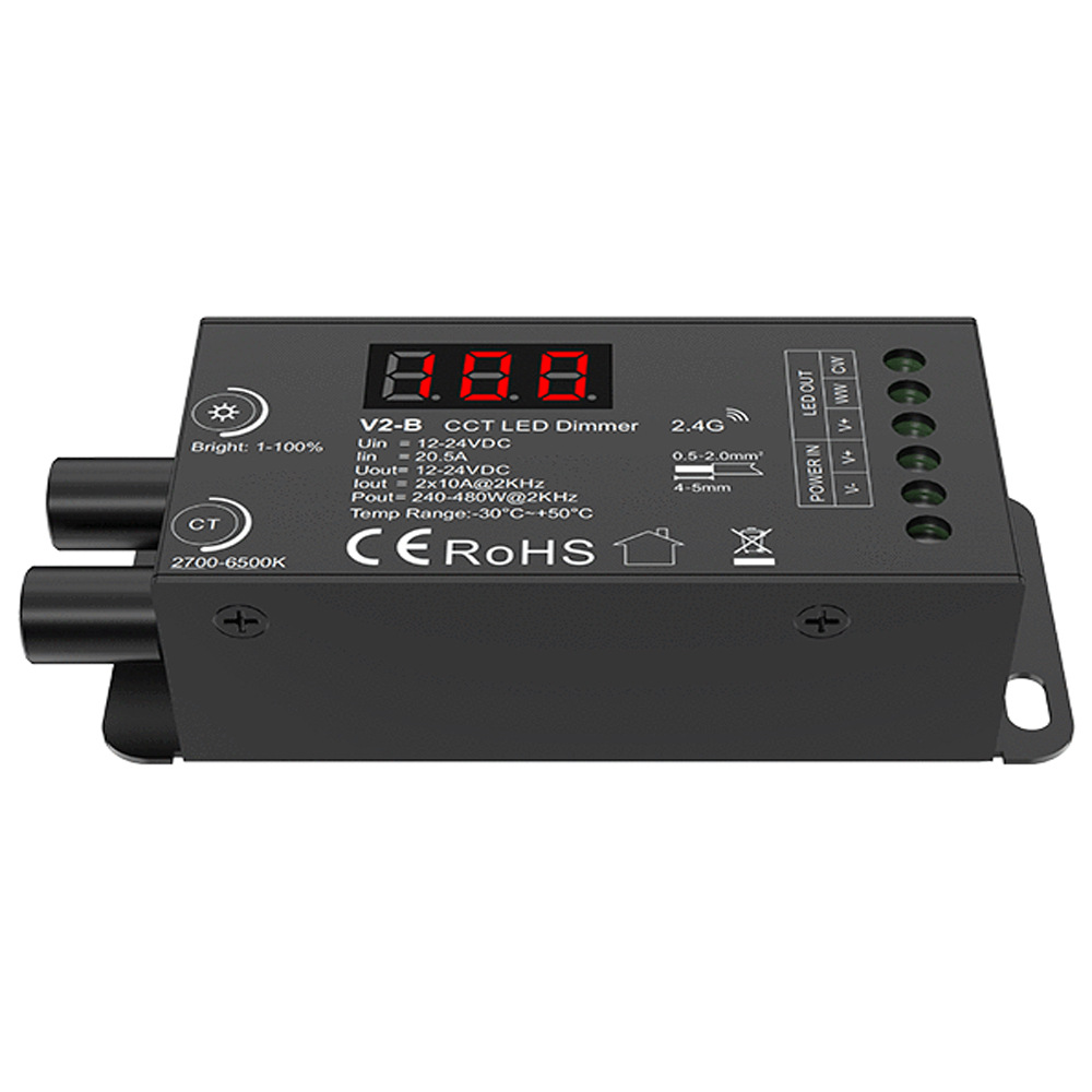 V2-B 12-24Vdc480W Dual Knob Constant Voltage Cct Led Dimmer Digital Display 2.4g Frequency Optional