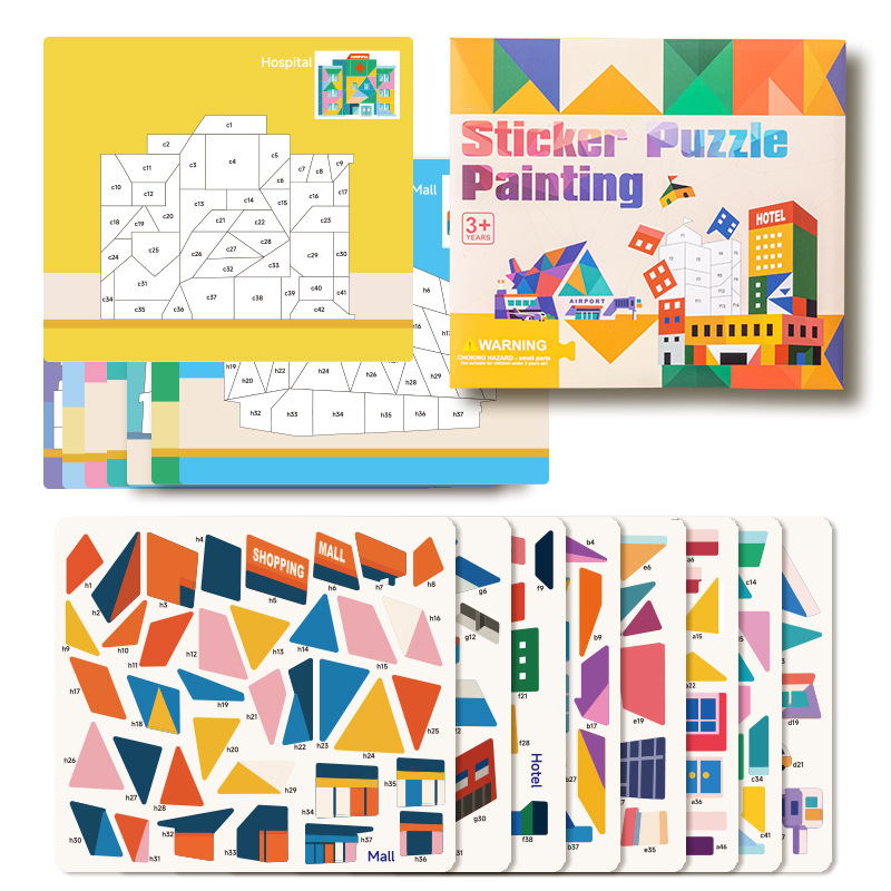 Picture of Children's 3D Geometric Collage Puzzle Educational Toys Kindergarten 3-6 Years Old Focus Handmade DIY Stickers