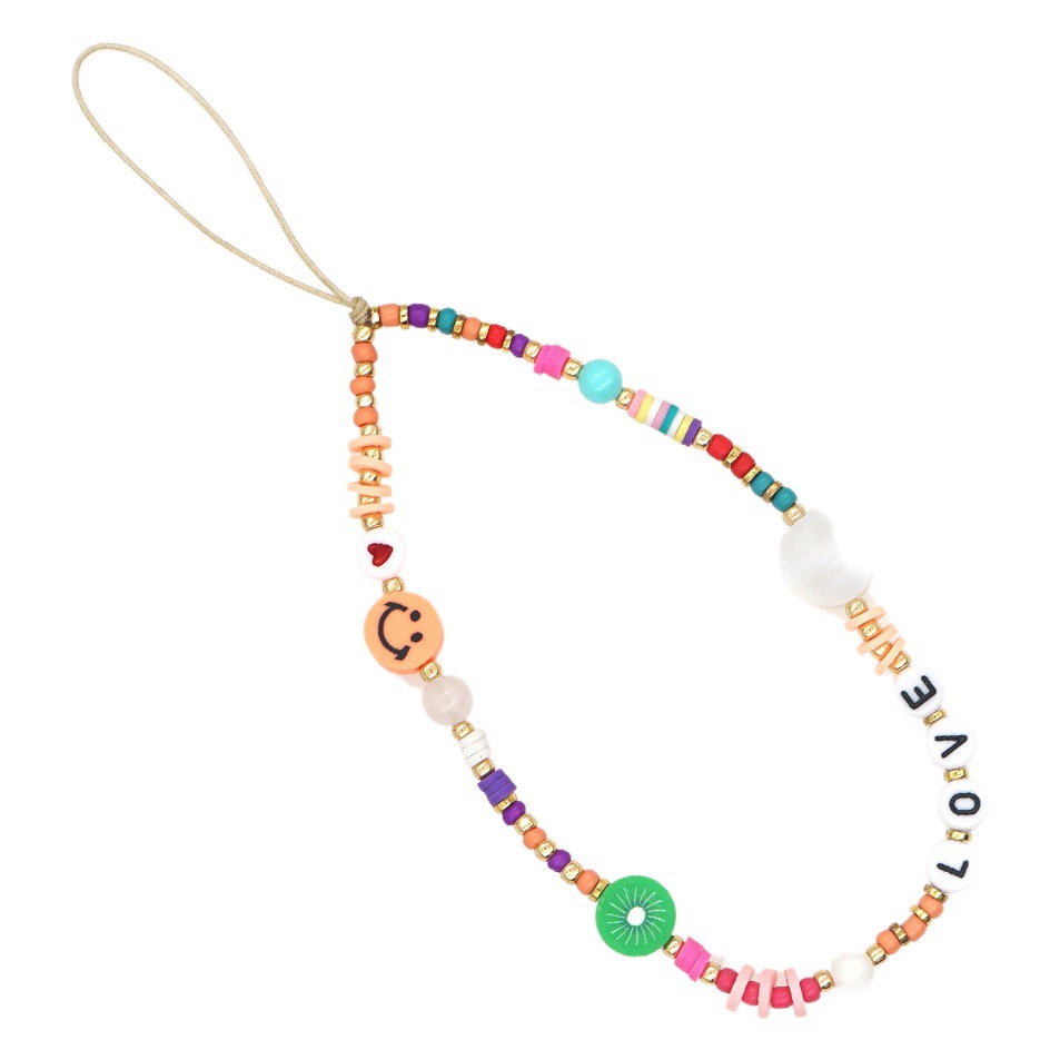 Kkbead European and American Style Irregular Imitation Pearl Personalized Creative Phone Chain Soft Clay Piece Glass Seed Bead Phone Charm Women's Accessory