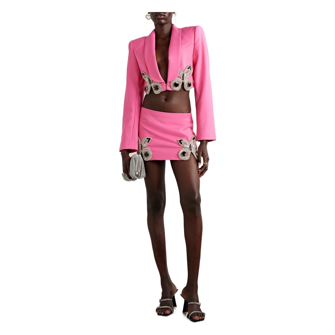 [In stock] 2023 autumn new European and American high-end diamond butterfly short suit short jacket skirt
