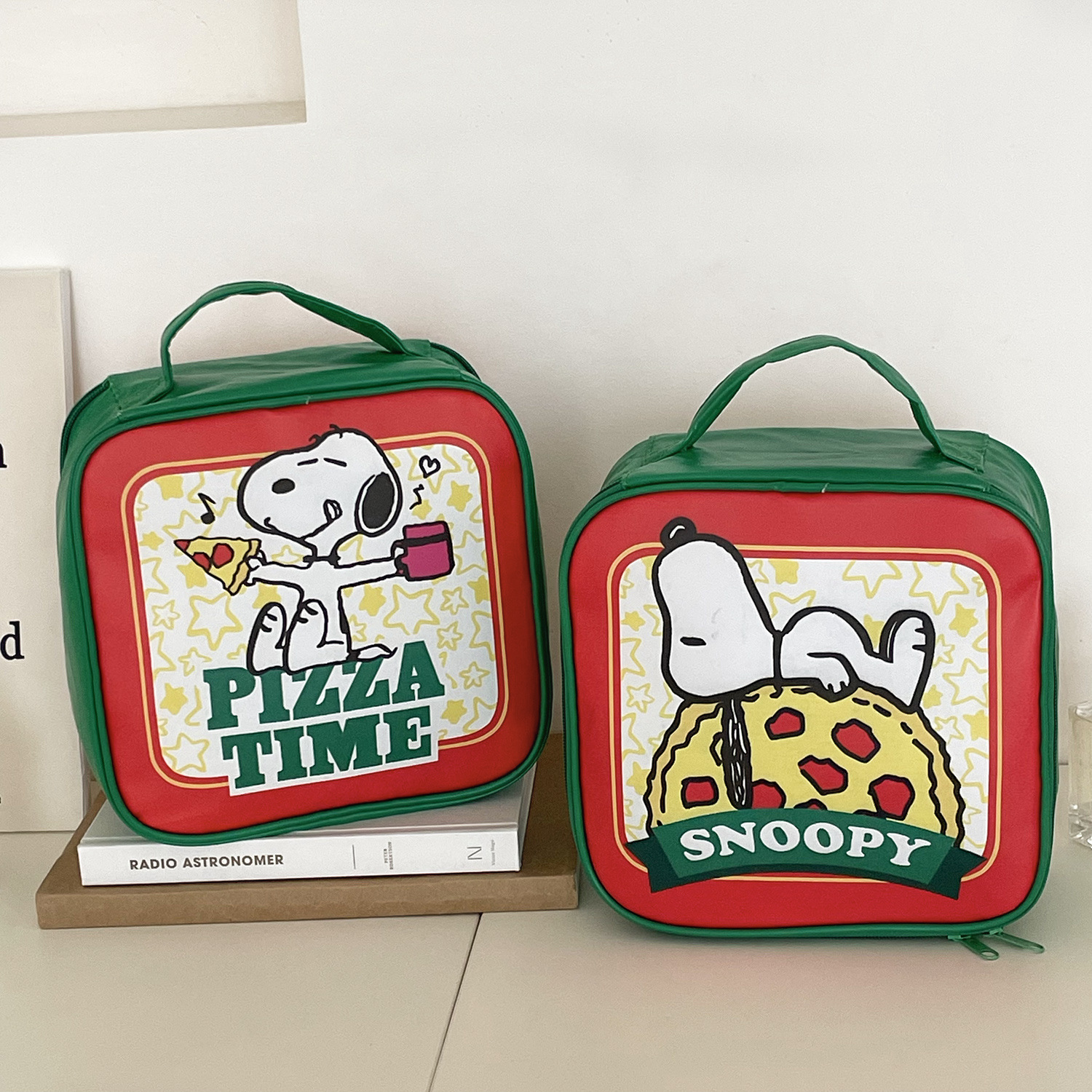 Picture of Green Snoopy Cosmetic Bag Double-sided Printed Pizza Dog Travel Portable Large Capacity Portable Storage Bag