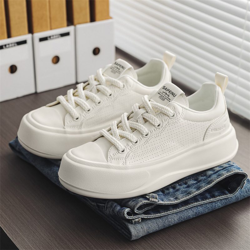 Men's Black and White Big Head Round Shoes Men's Shoes Summer Niche Fashion New Thick-soled All-match Casual Shoes Low-top Board Shoes