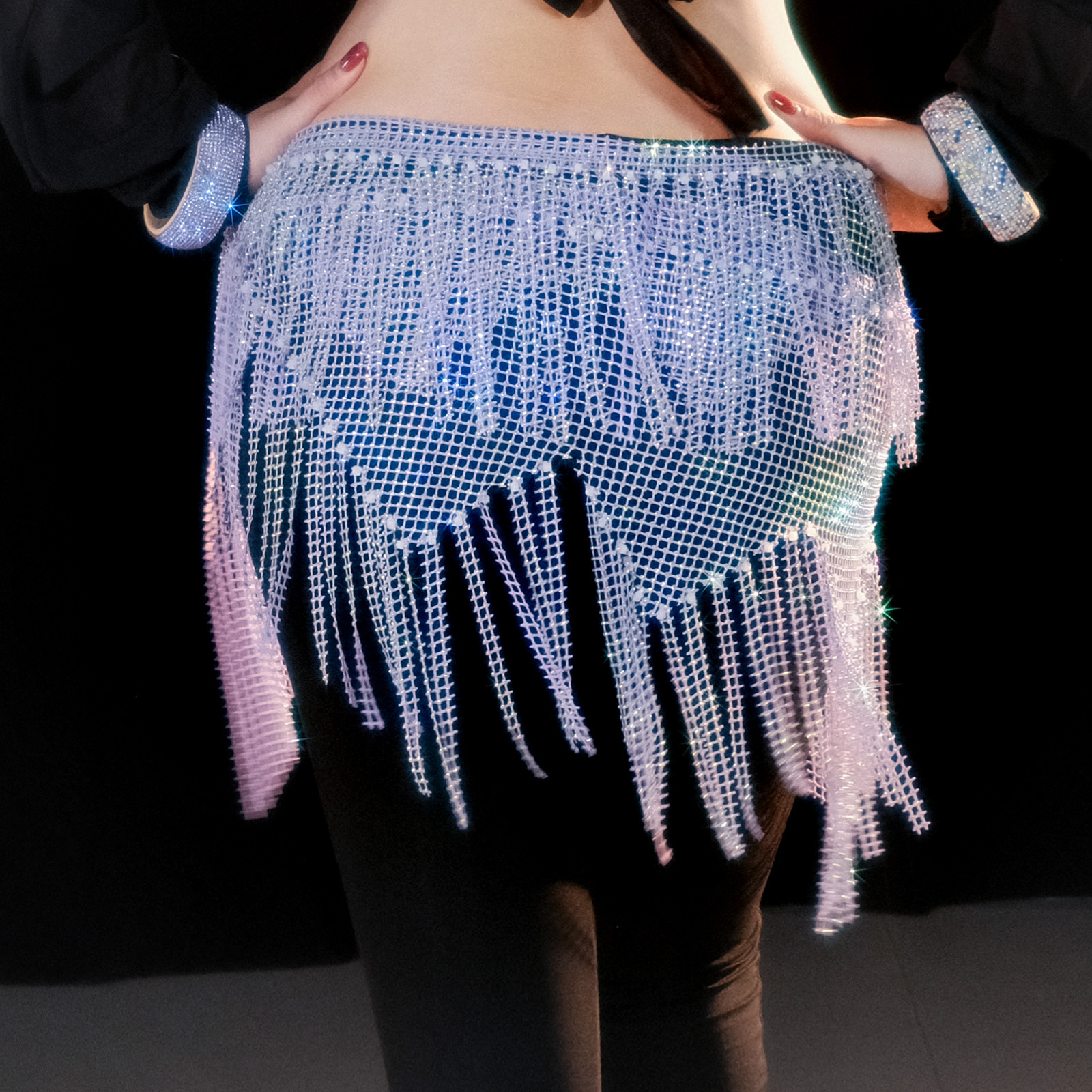 Picture of Dancer Handmade Flash Diamond Hip Towel Belly Dance Tassel Waist Chain Multi-layer Hot Diamond Dance Accessories Fart Curtain Y1028
