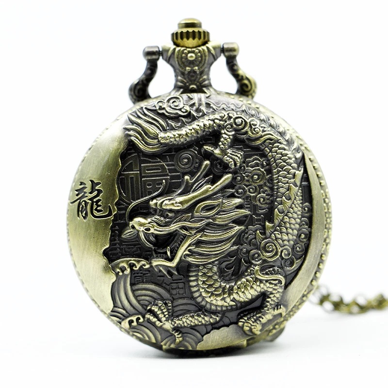 Wholesale Zodiac Dragon Large Retro Flip Trendy Unisex Personalized Quartz Pocket Watch