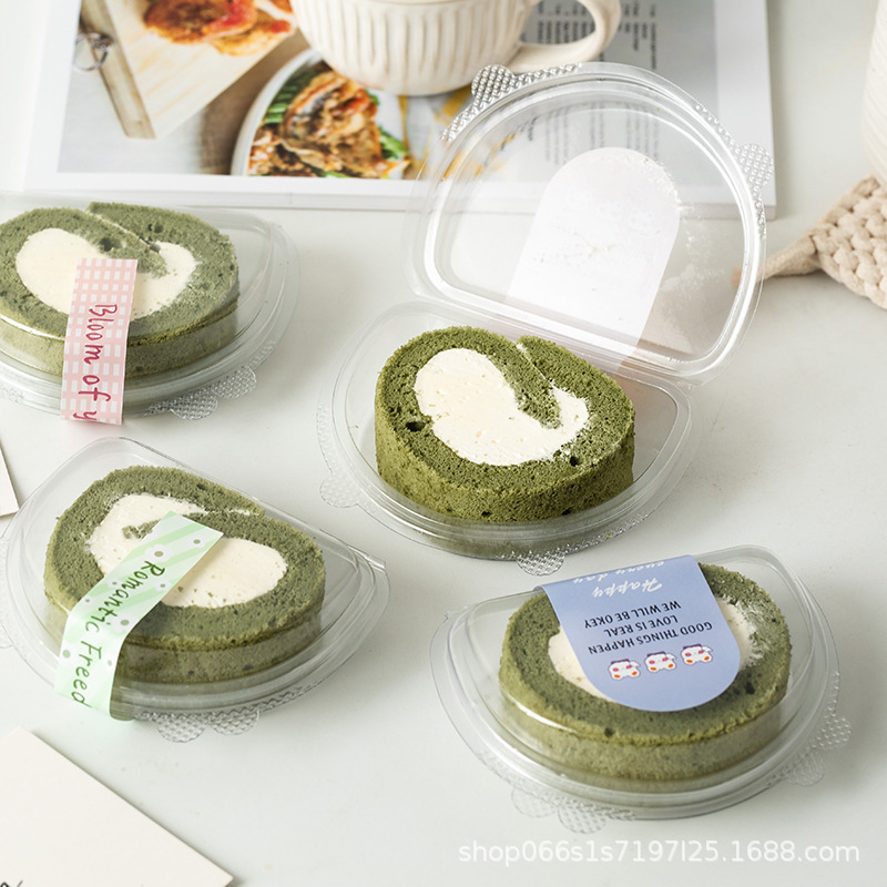 Cute Bear Japanese Cake Roll Single Packaging Box Cut into Pieces Baked Pastry Heart Satchel Transparent Swiss Roll Box