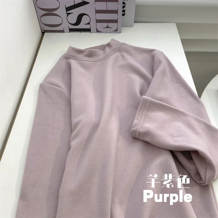 Picture of fleece-lined Thickened Warm Velvet Base Shirt Taro Purple Mock Collar Base Shirt Women's Solid Color Autumn and Winter Warm Top for Women