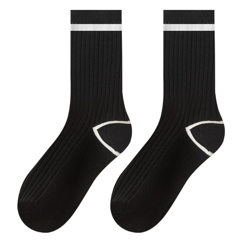 White Socks striped letters mid-calf length socks sports stockings cotton autumn and winter new student Zhuji socks black and white socks