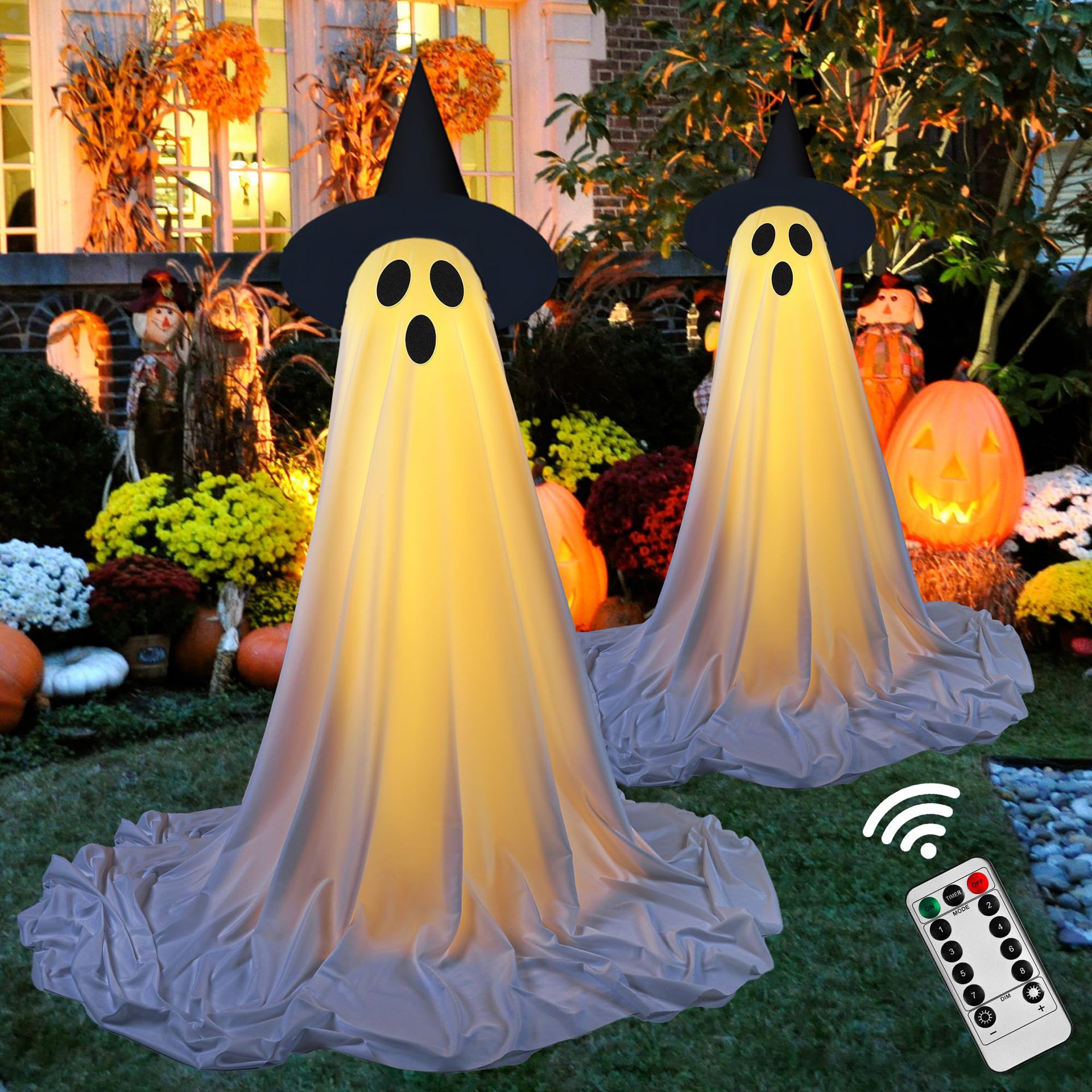 Hooded Luminous Ghost Halloween Standing Ghost Porch Courtyard Remote Control Ghost Decoration LED Luminous Ghost