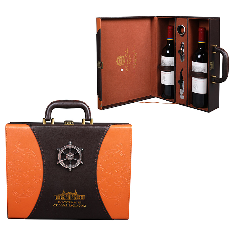 Picture of High-grade red wine gift box double wide wine packaging box leather gift box empty box red wine box