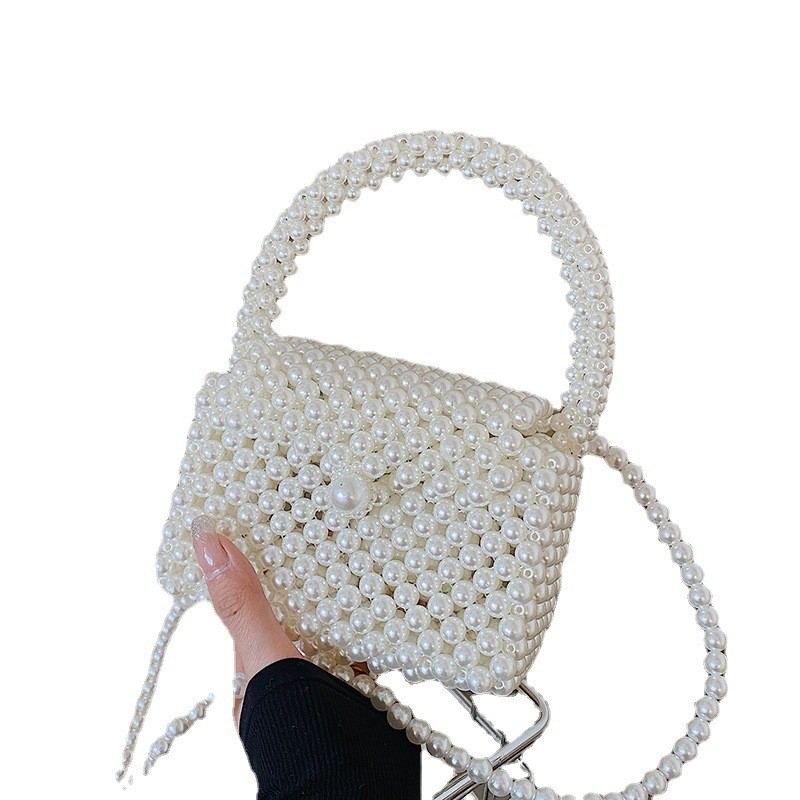 Picture of (Finished) Pearl Bag Women's Handmade Woven Messenger Bag Mobile Phone Bag Instagram All-Match Mini Internet Celebrity Pearl Bag