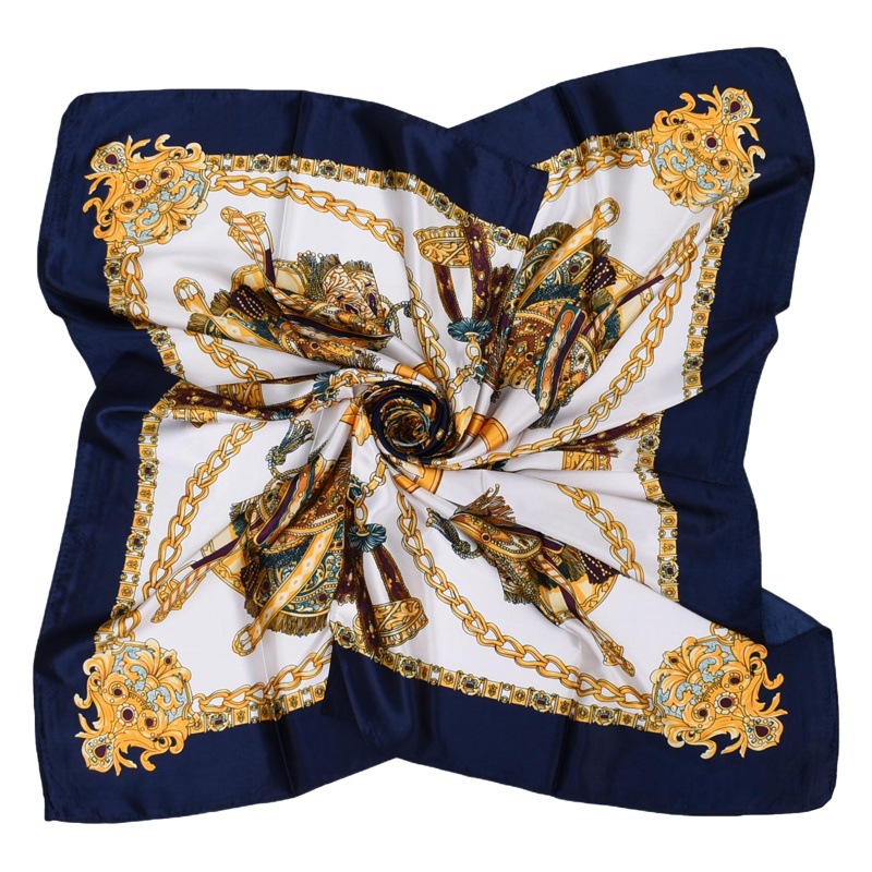 Autumn and Winter New Bohemian Chain 90 Satin Generous Silk Scarf Wholesale Bag Accessories Women's Printed Scarf