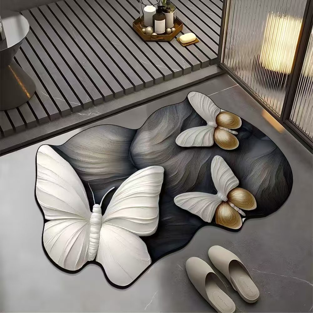 Butterfly Flower Diatom Mud Mat Sludge-Resistant Toilet Anti-Slip Mat Light Luxury Special-Shown Household Bathroom Absorbent Foot Mat