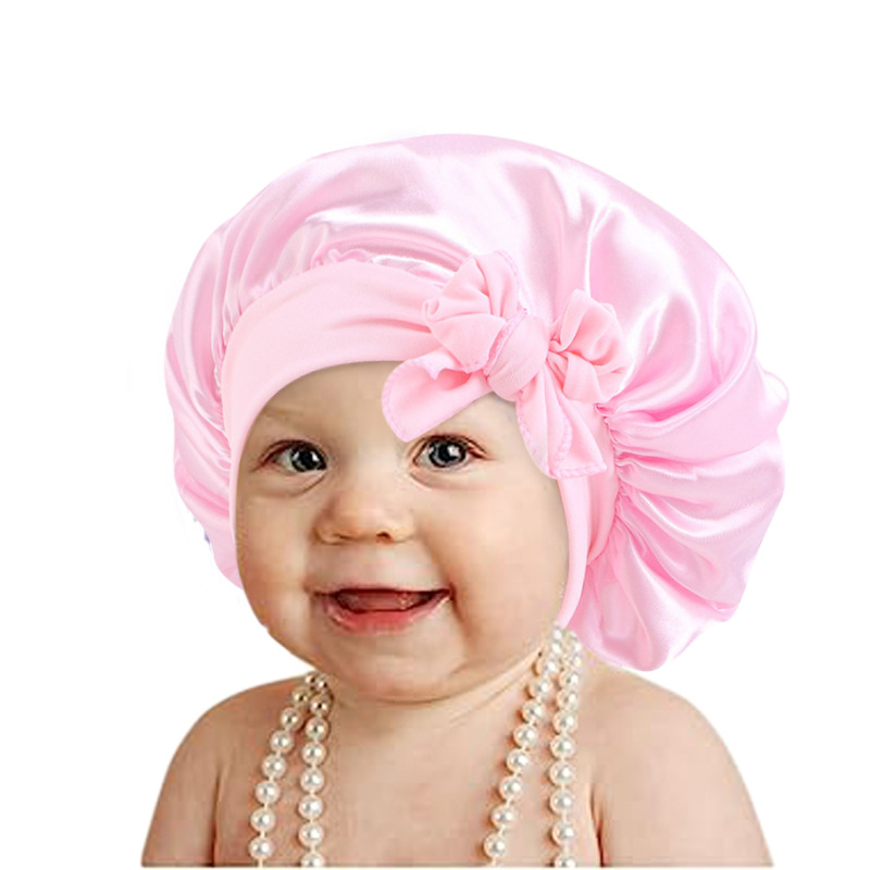 Picture of Children's milk silk ribbon headscarf hat baby satin nightcap knotted shower cap JDKB-21B