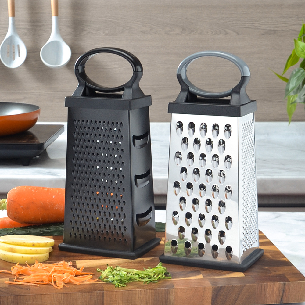 Hot-selling egg-shaped handle multi-function four-sided planer stainless steel wire cutter black craft grater kitchen tools