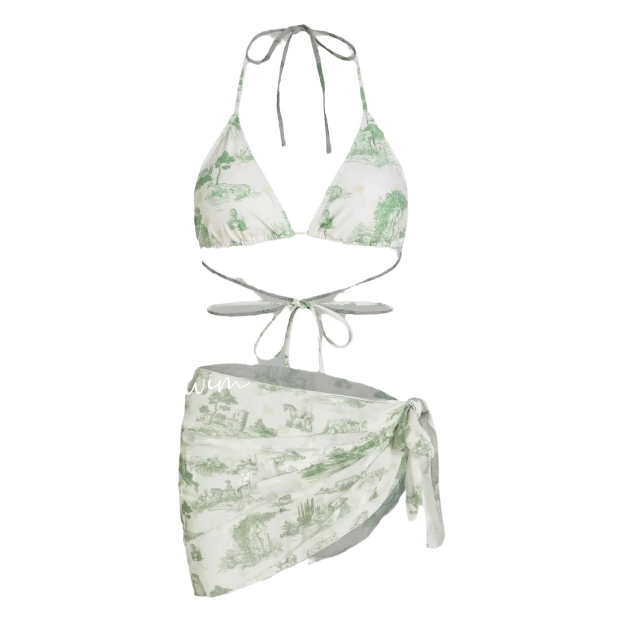 SOURCE Factory New ins French retro printed vacation hot spring bikini sexy three-piece split swimsuit