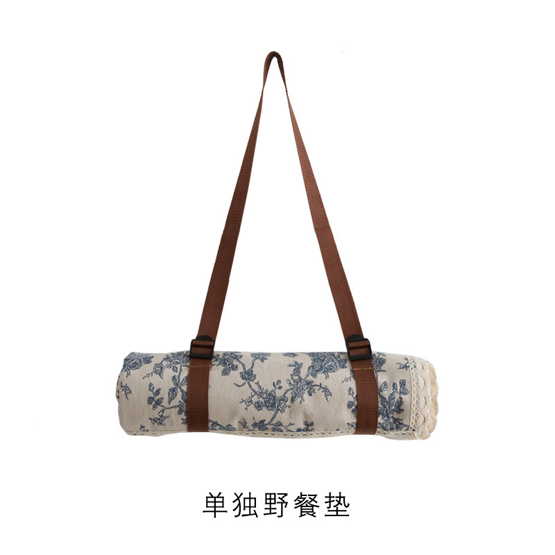 Picture of Vintage Korean ins Style Blue Floral Picnic Cloth Background Cloth Spring Camping Outdoor Outing Moisture-Proof Picnic Mat