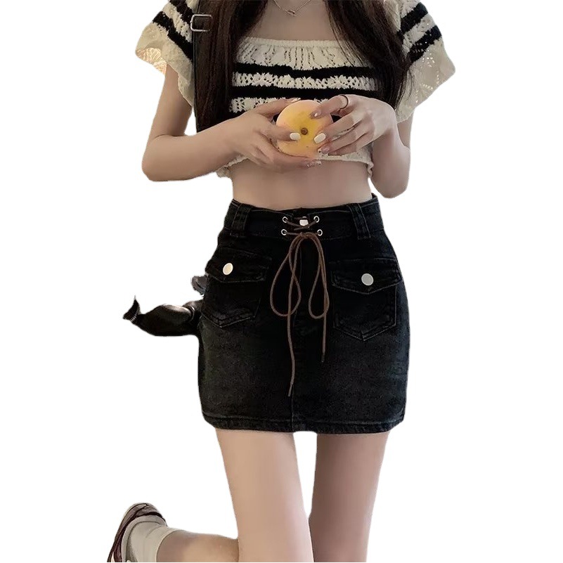 Popular Trendy Ins Fashion A-Type Japanese Style Pure Color Women's Versatile New Long Skirt Lazy Denim Skirt Skirt Elegant