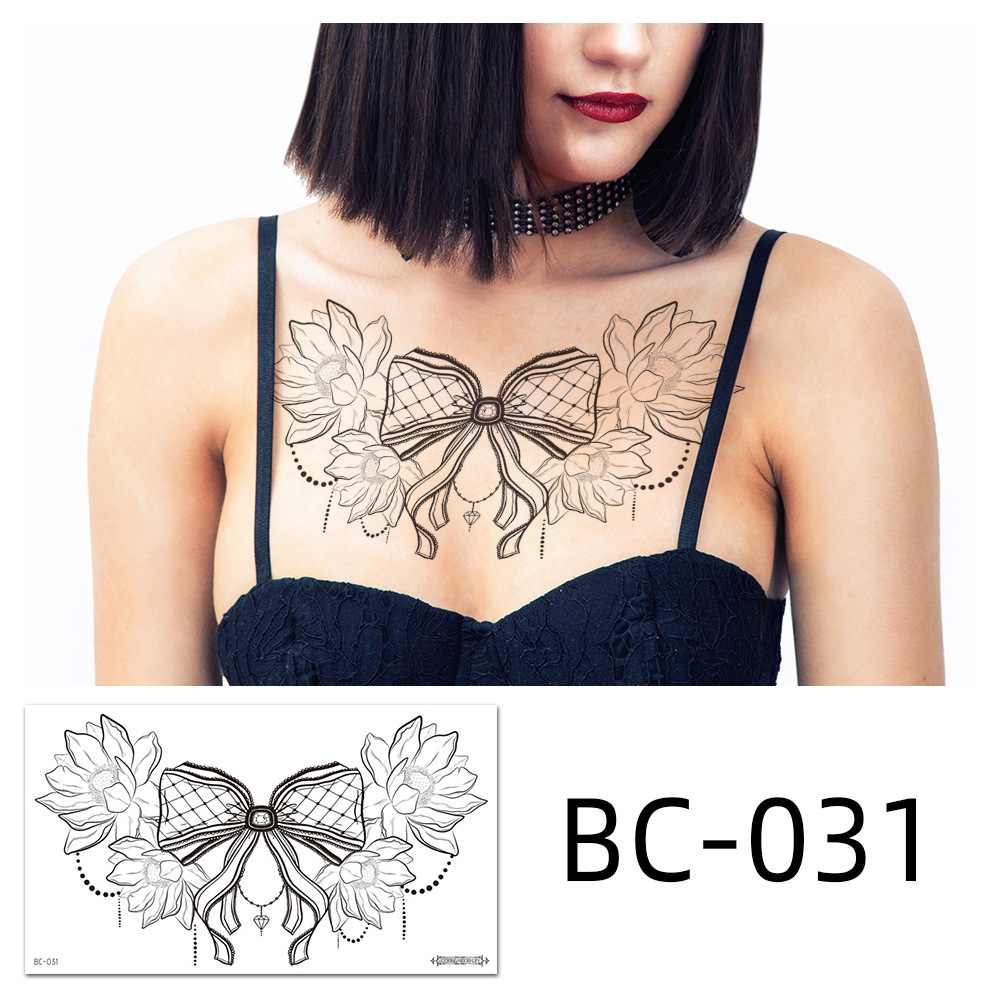 Picture of 2022 new cross-border supply waterproof tattoo stickers simple black and white flower sternum stickers personalized tattoo wholesale