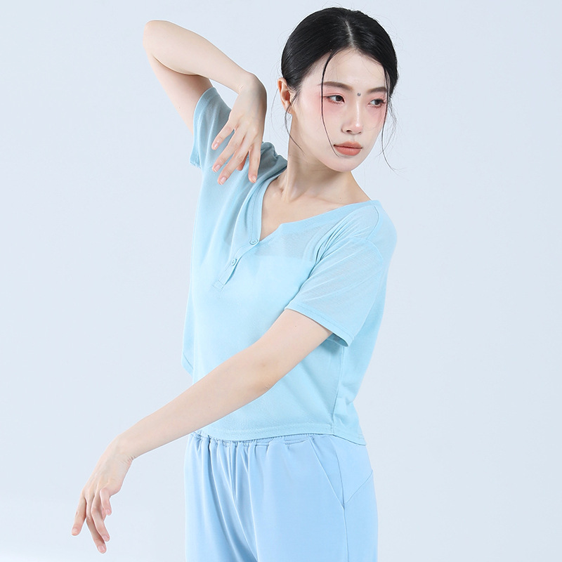 Picture of Thin V Neck Yoga Wear, Long-Sleeved Short Style, Loose-Fitting Outdoor Fitness Top, Breathable Daily Sports Blouse