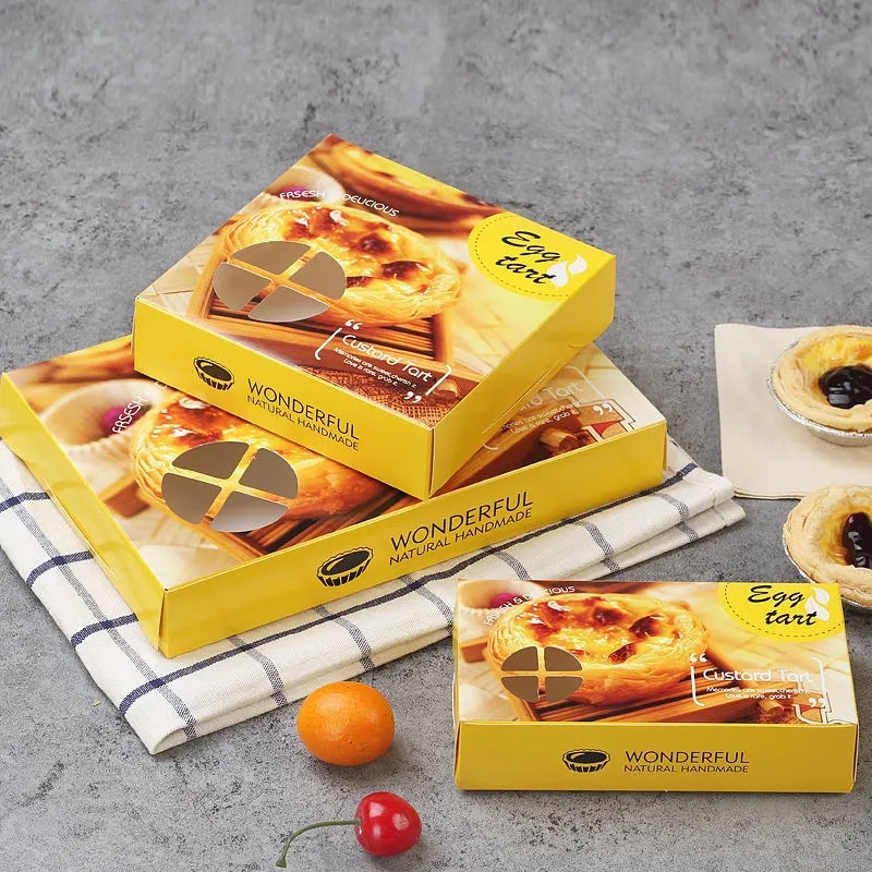 2/4/6 Egg Tart Packaging Box, Two-Piece, Four-Piece, Six-Piece Disposable Takeaway Box, 2-Color Box, Paper Box, Thickened Gift Box