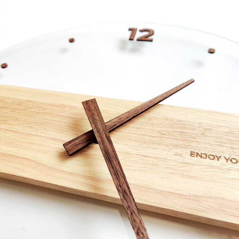 Picture of Creative Nordic Simple Real Wooden Wall Clock Transparent Clock Wall Clock Living Room Home Wall Clock Decorative Clock Light Luxury Watch