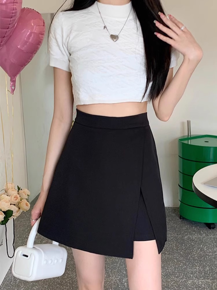 Black Suit Skirt Women's Autumn 2024 plus size Irregular Split Slimming High Waist A- Bag Hip Skirt