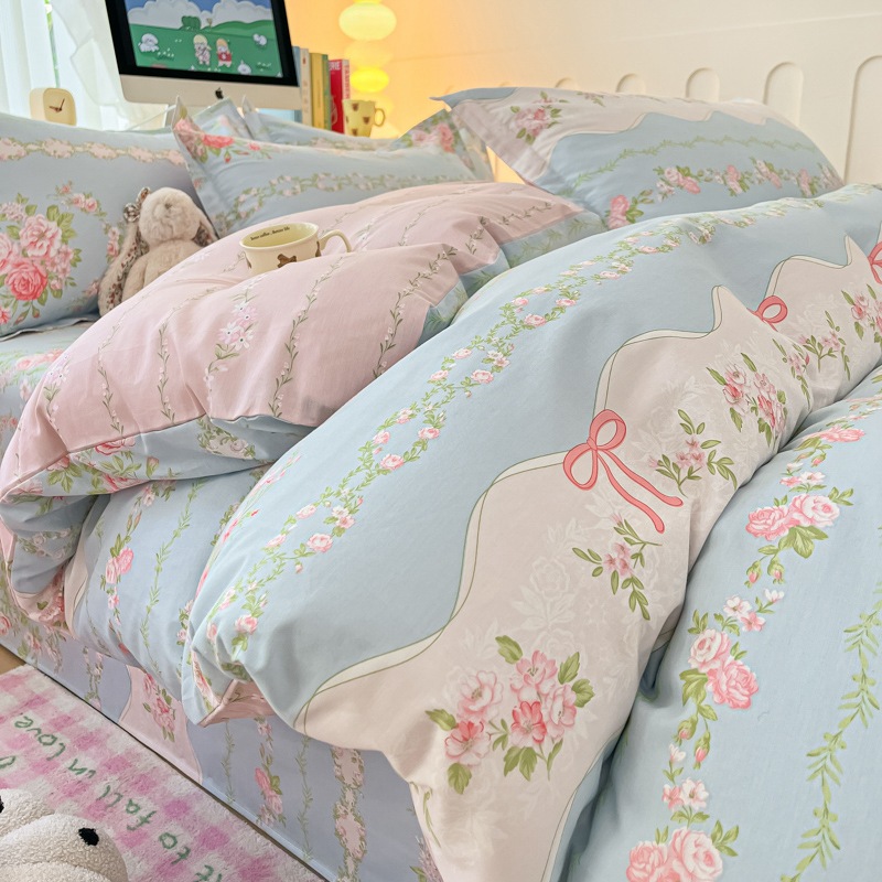 Printed Bed Four-Piece Quilt Cover, Bed Sheets, Fitted Bed Sheets, Single Student Dormitory Quilt Cover, Three-Piece Bedding Set, Four Seasons Style