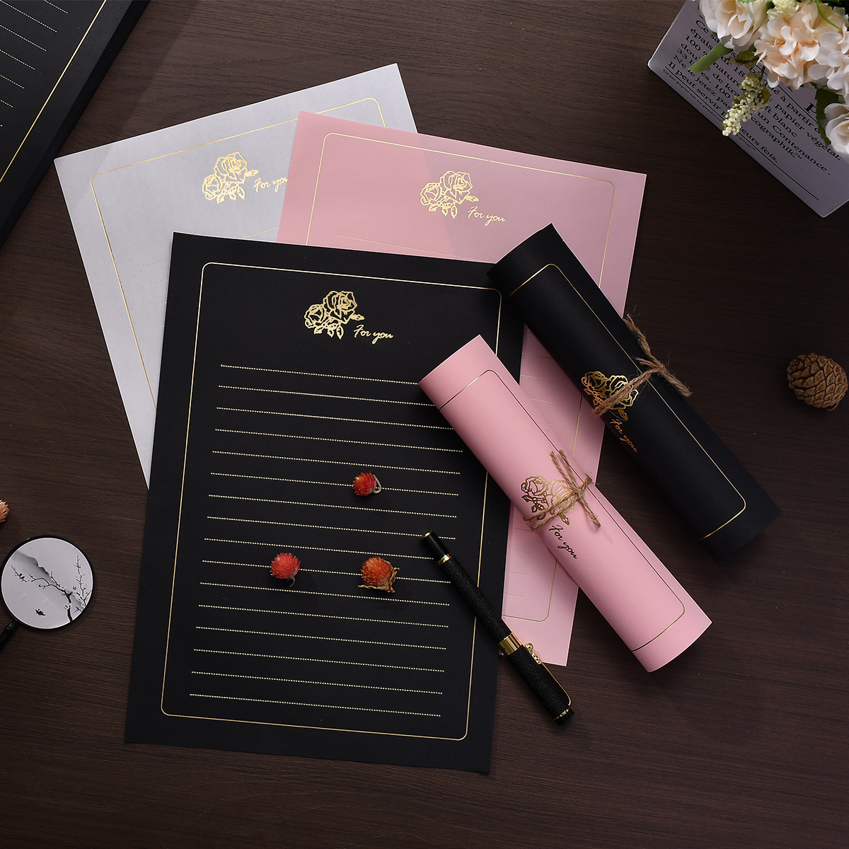Picture of Simple Golden Rose Letterhead High-grade Bronzing Letterhead Romantic Love Letter Letterhead for Girlfriend's Birthday Letterhead