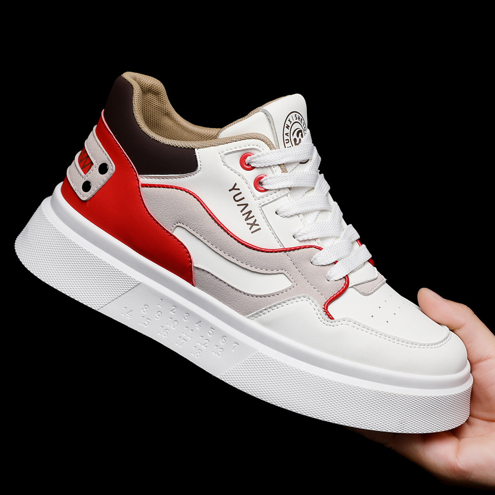 Men's Shoes 2024 Autumn New Leather Breathable All-match Lightweight Board Shoes Men's Thick Sole Increased Color Matching Sports Casual Shoes