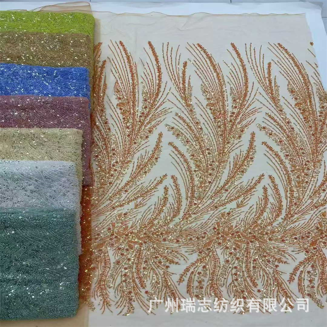 African Bubble Bead Embroider Lace Wedding Dress Fabric Sequin Bead Tube Embroider Spring and Summer Wedding Dress Evening Dress Fashion Lace