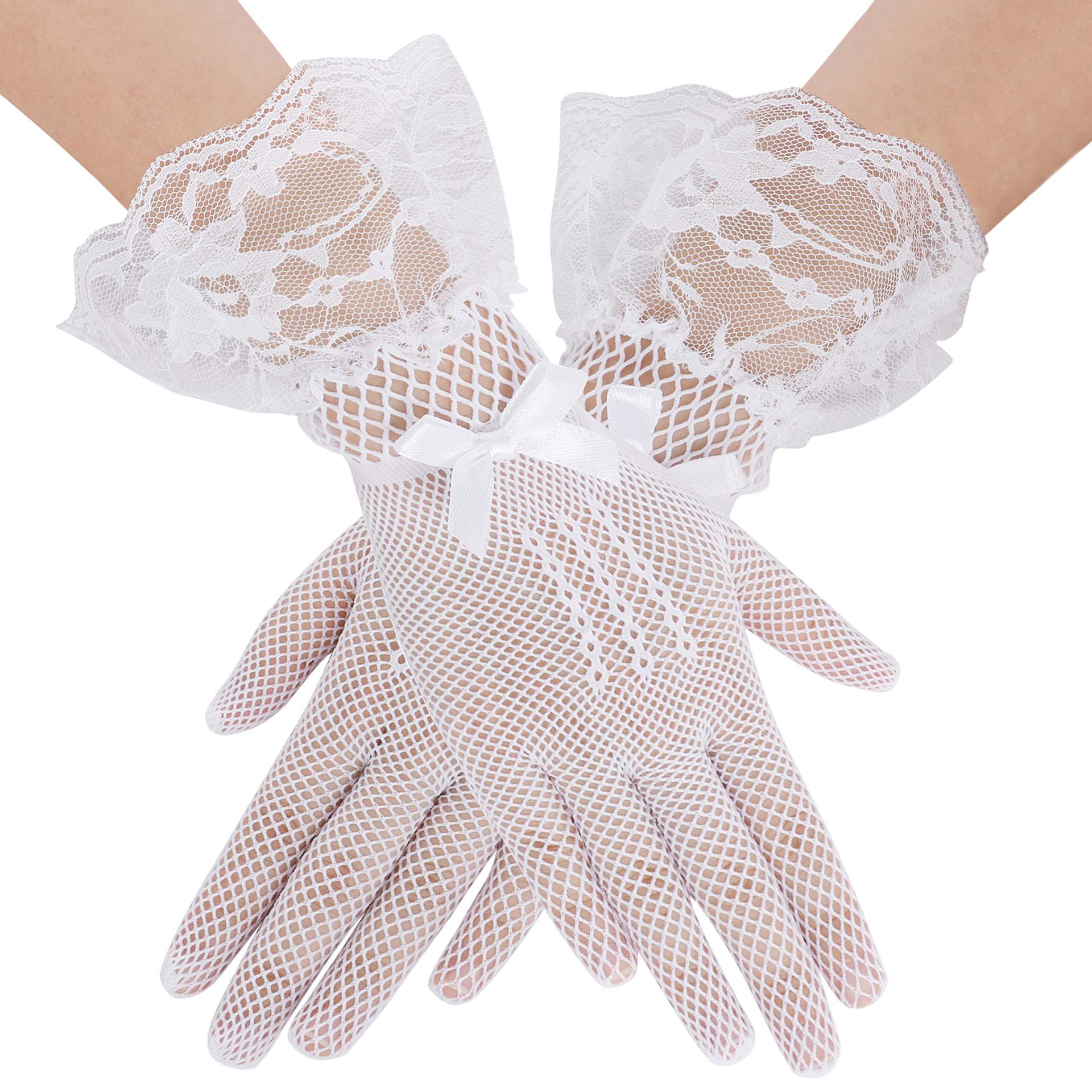 Bridal full finger fishing net lace gloves wedding dress etiquette performance sexy bow mesh gloves