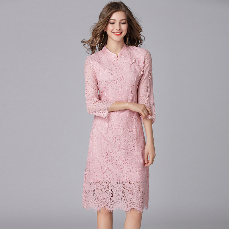 Picture of European and American fashion Chinese style cheongsam lace dress Spring and Autumn New style court temperament brand skirt