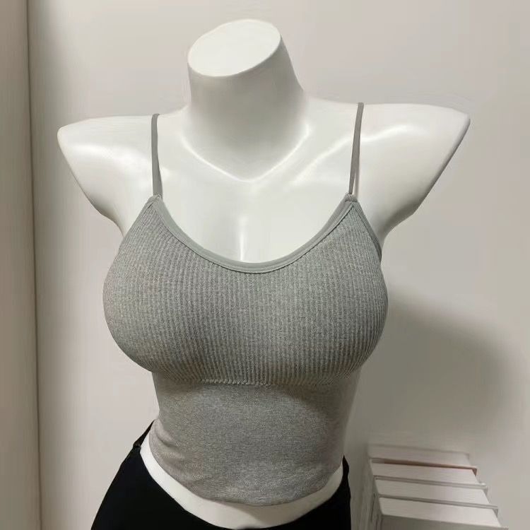 Summer Korean-Style Camisole for Women with Chest Pads, Small Bust Enhancing, Tube Top, Pure Desire, Solid Color, Sexy Base Top