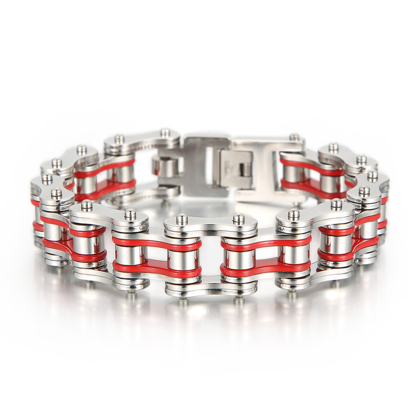Picture of Cool Street Hip Hop Bicycle Chain Bracelet European and American Fashion Electroplated Titanium Steel Men's Motorcycle Bracelet