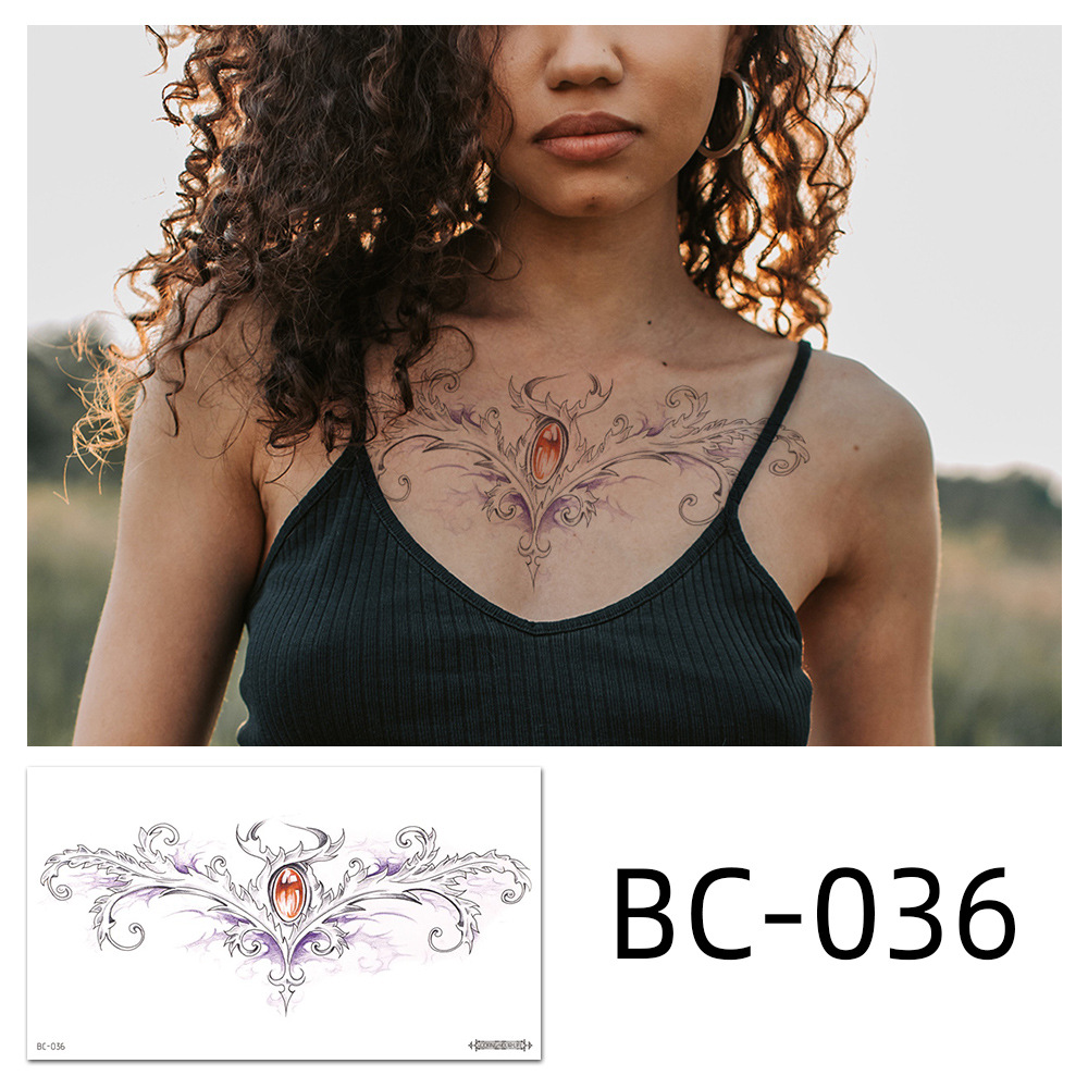 Picture of 2022 new cross-border supply waterproof tattoo stickers simple black and white flower sternum stickers personalized tattoo wholesale