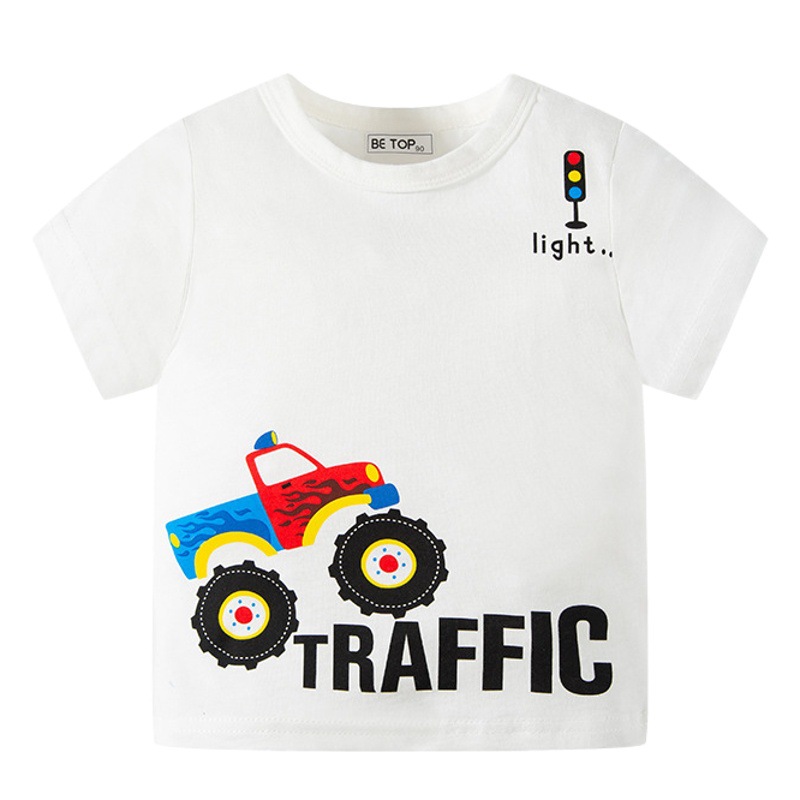 2024 New Kidsren's Cartoon Short-Sleeved Pure Cotton Summer New Korean Version Export Cross-Border Boys T-Shirt Clothing Tops
