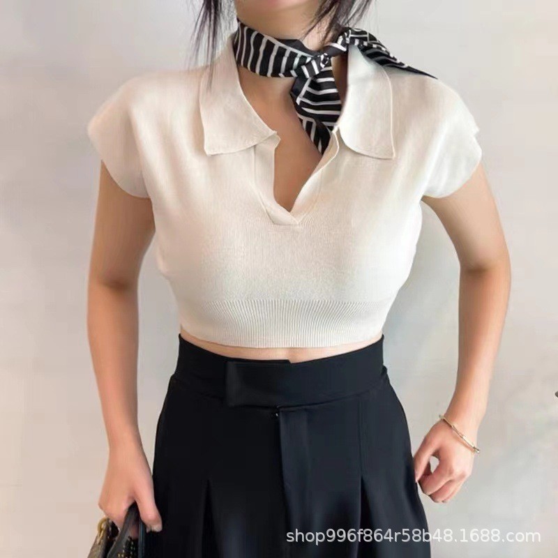 Foreign trade new summer simple lapel slim slim short navel 2022 summer sweater women's T-Shirt wholesale