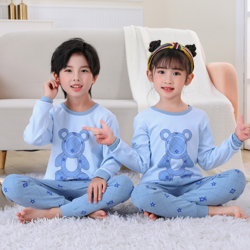 Picture of 2024 Autumn and Winter Children's Round Neck Pure Cotton Home Clothes Pajamas for Boys and Girls Cartoon Autumn Clothes and Autumn Pants Bottoming Underwear Set