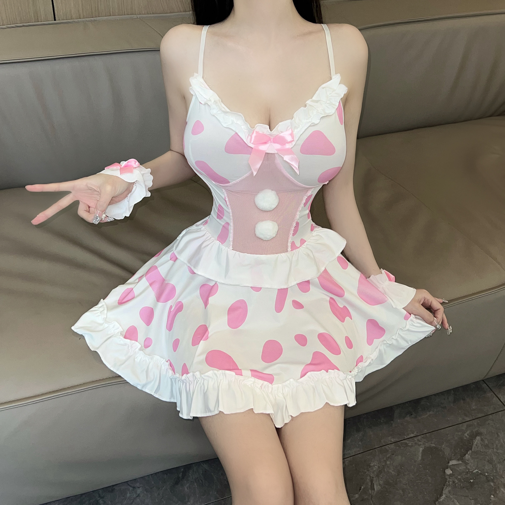 Soft Smoke Sweetheart Maid Pink Cow Maid Uniform Cute Japanese Style Bunny Girl Black Cow Sexy Lingerie