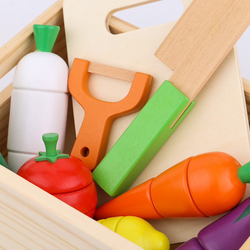 Picture of Factory wholesale children's wooden wooden box vegetable and fruit cutting music kindergarten play house kitchenware educational toys